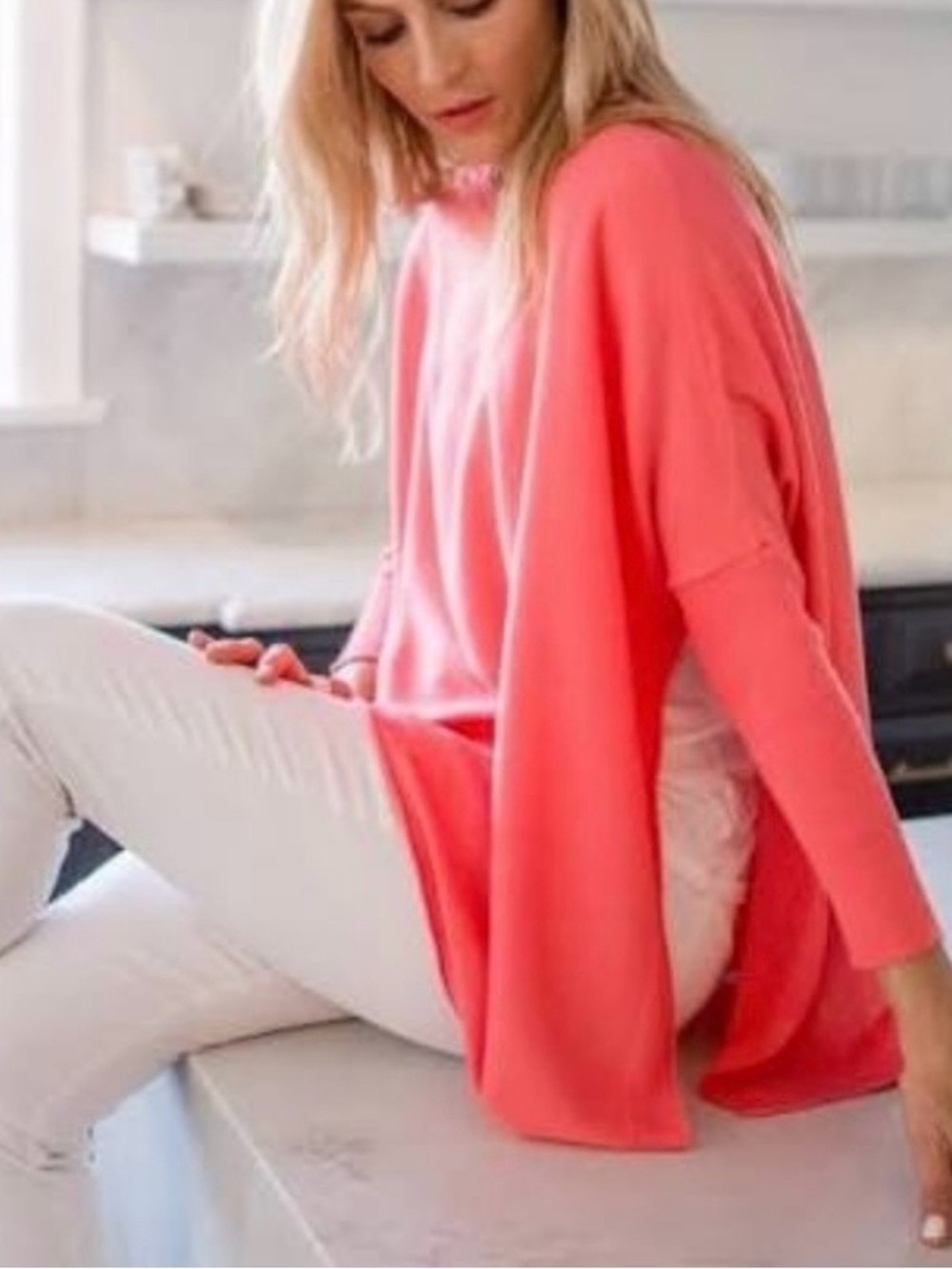 Mersea Catalina Travel Sweater Pullover Crewneck Oversized Coral